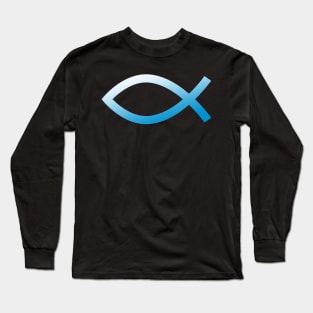 Jesus Fish Ichtys Christian Symbol Blue Long Sleeve T-Shirt